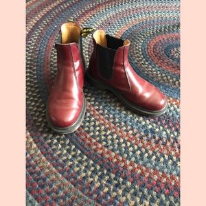 cherry red doc marten leather chelsea boots